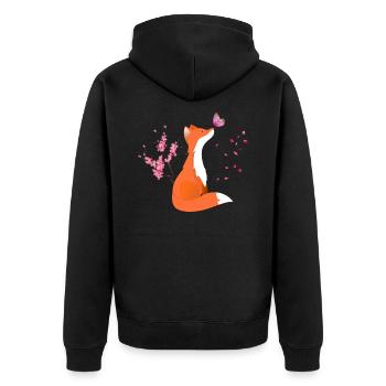 Fox Animal Fuchs mit Blumen und Schmetterling - Unisex Premium Bio Zip Hoodie - Schwarz - Hinten - Nico (187cm)