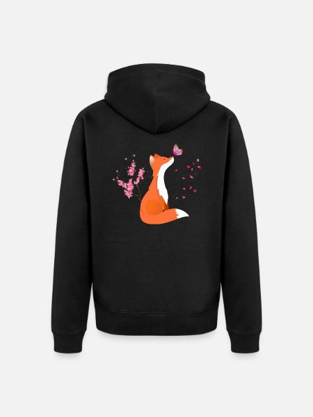 Fox Animal Fox med blomster og sommerfugl - Premium økologisk unisex-hættejakke - sort