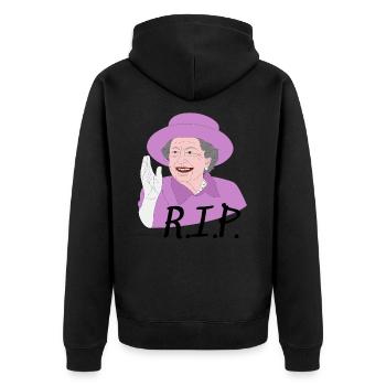 Elisabeth II Tod RIP Design - Unisex Premium Bio Zip Hoodie - Schwarz - Hinten - Nico (187cm)