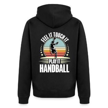 Handball Handballer - Unisex Premium Bio Zip Hoodie - Schwarz - Hinten - Nico (187cm)