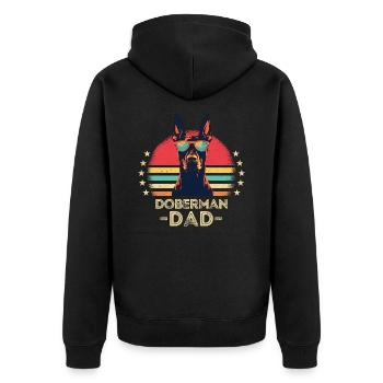 Dobermann mit sonnenbrille retro - Unisex Premium Bio Zip Hoodie - Schwarz - Hinten - Nico (187cm)