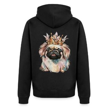 Mignon Pékinois avec couronne et lys - Veste à capuche bio Premium Unisexe - noir - Dos - Nico (187cm)
