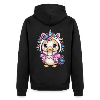 Dessin animé Kawaii Caneton avec tenue de licorne - Veste à capuche bio Premium Unisexe - noir - Dos - Nico (187cm)