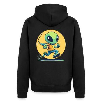 Courir extraterrestre dans le style d’une bande dessinée - Veste à capuche bio Premium Unisexe - noir - Dos - Nico (187cm)