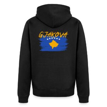 Gjakova 07 Gjakove Kosovo Albanien Geschenk Design - Unisex Premium Bio Zip Hoodie - Schwarz - Hinten - Nico (187cm)
