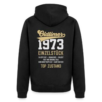 53. GEBURTSTAG OLDTIMER 1973 - Unisex Premium Bio Zip Hoodie - Schwarz - Hinten - Nico (187cm)