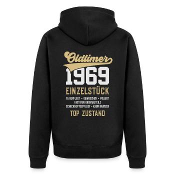 57. GEBURTSTAG OLDTIMER 1969 - Unisex Premium Bio Zip Hoodie - Schwarz - Hinten - Nico (187cm)