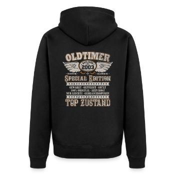 Oldtimer Baujahr Jahrgang 2003 Geburtstag Geschenk - Unisex Premium Bio Zip Hoodie - Schwarz - Hinten - Nico (187cm)