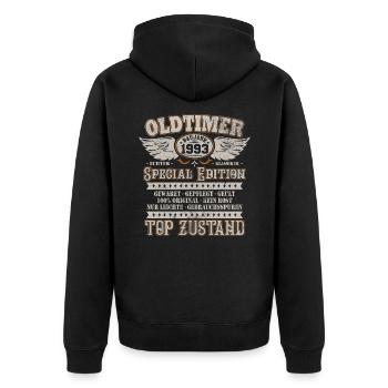 Oldtimer Baujahr Jahrgang 1993 Geburtstag Geschenk - Unisex Premium Bio Zip Hoodie - Schwarz - Hinten - Nico (187cm)