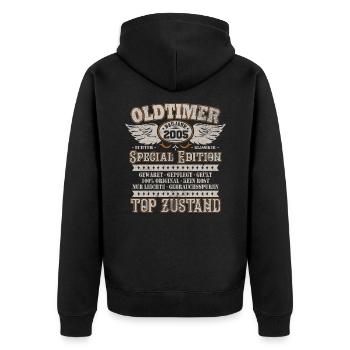 Oldtimer Baujahr Jahrgang 2005 Geburtstag Geschenk - Unisex Premium Bio Zip Hoodie - Schwarz - Hinten - Nico (187cm)