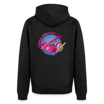 Herzlichen Glückwunsch zum Valentinstag. Pilot im Flugzeug mit Herz - Unisex Premium Bio Zip Hoodie - Schwarz - Hinten - Nico (187cm)