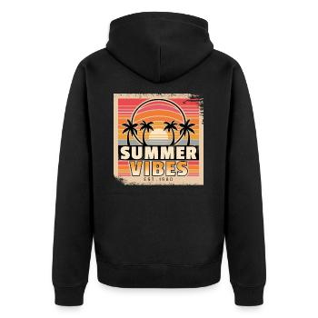 Summer Vibes: Retro Palm Trees at Sunset - Unisex Premium Organic Zip Hoodie - black - Back - Nico (187cm)