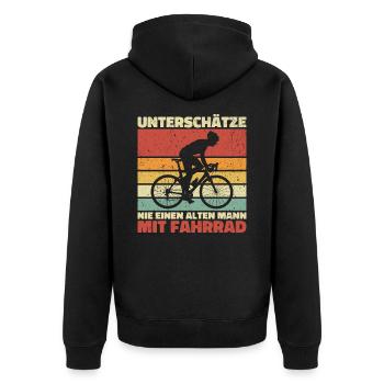 Alter Mann Fahrrad Opa Großvater Papa Geschenk Fun - Unisex Premium Bio Zip Hoodie - Schwarz - Hinten - Nico (187cm)