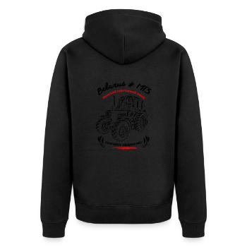 Belarus MTS / Legenden sterben nie. Ostalgie - Unisex Premium Bio Zip Hoodie - Schwarz - Hinten - Nico (187cm)