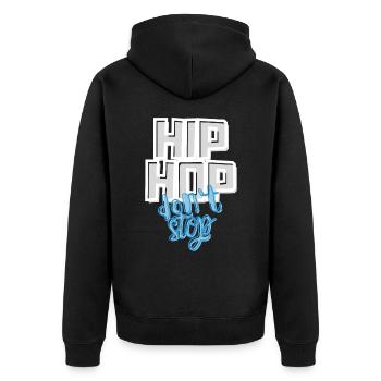 HIP HOP don‘t stop - Unisex Premium Bio Zip Hoodie - Schwarz - Hinten - Nico (187cm)