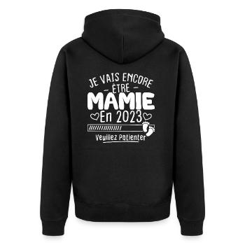 Mamie en 2023 / Cadeau future mamie 2023 - Veste à capuche bio Premium Unisexe - noir - Dos - Nico (187cm)