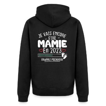 Mamie en 2023 / Cadeau future mamie 2023 - Veste à capuche bio Premium Unisexe - noir - Dos - Nico (187cm)