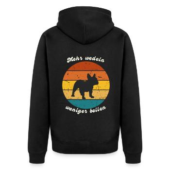 Mehr wedeln, weniger bellen Bulldogge - Unisex Premium Bio Zip Hoodie - Schwarz - Hinten - Nico (187cm)