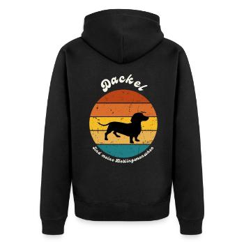 Dackel sind meine Lieblingsmenschen - Unisex Premium Bio Zip Hoodie - Schwarz - Hinten - Nico (187cm)