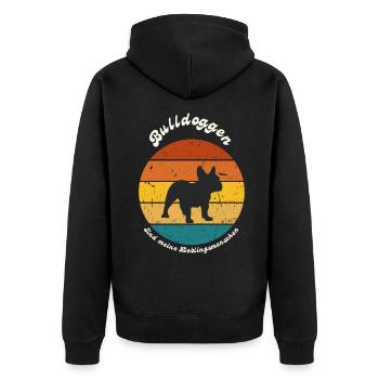 Bulldoggen sind meine Lieblingsmenschen - Unisex Premium Bio Zip Hoodie - Schwarz - Hinten - Nico (187cm)