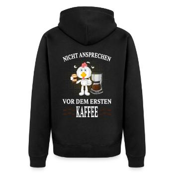 Nicht ansprechen vor dem ersten Kaffee Tasse Ente - Unisex Premium Bio Zip Hoodie - Schwarz - Hinten - Nico (187cm)