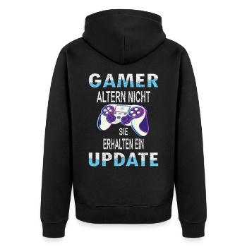Gamers don't age, they get an update - Unisex Premium Organic Zip Hoodie - black - Back - Nico (187cm)
