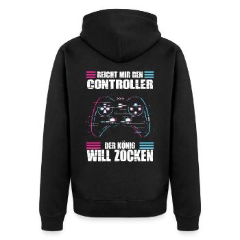 Reichet mir den Controller König will zocken - Unisex Premium Bio Zip Hoodie - Schwarz - Hinten - Nico (187cm)
