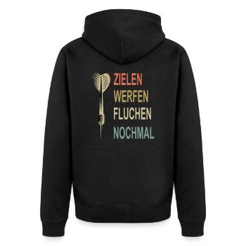 Zielen Werfen Fluchen Nochmal Dart - Unisex Premium Bio Zip Hoodie - Schwarz - Hinten - Nico (187cm)
