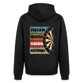 Zielen Werfen Fluchen Nochmal Dart Darts - Unisex Premium Bio Zip Hoodie - Schwarz - Hinten - Nico (187cm)