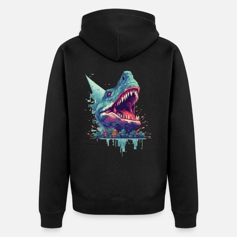 Pixel Dino Dinosaur Gamer Design - Veste à capuche bio Premium Unisexe - noir