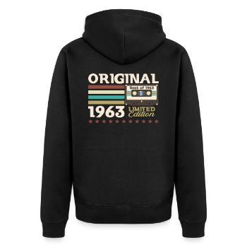 60e anniversaire Vintage cassette cassette, Vintage 1963 - Veste à capuche bio Premium Unisexe - noir - Dos - Nico (187cm)