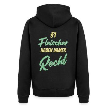 §1 Fleischer haben immer Recht - Unisex Premium Bio Zip Hoodie - Schwarz - Hinten - Nico (187cm)