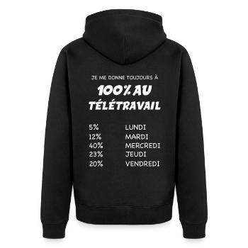 Le teletravail un vrai plaisir cadeau salarié - Veste à capuche bio Premium Unisexe - noir - Dos - Nico (187cm)