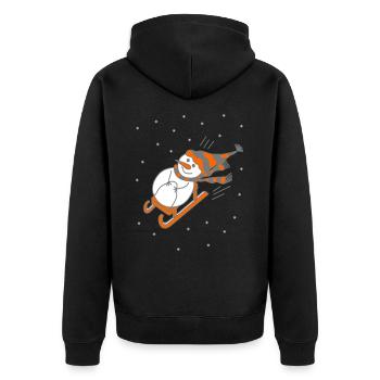 Schlittenfahrender Schneemann - Unisex Premium Bio Zip Hoodie - Schwarz - Hinten - Nico (187cm)