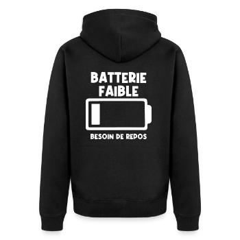 Batterie faible - Veste à capuche bio Premium Unisexe - noir - Dos - Nico (187cm)
