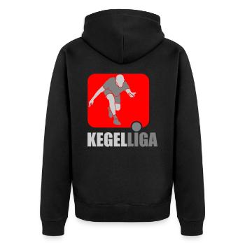 Kegel Liga | Farben änderbar - Unisex Premium Bio Zip Hoodie - Schwarz - Hinten - Nico (187cm)