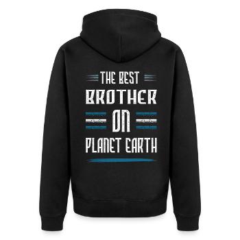 Bester Bruder Spruch - Unisex Premium Bio Zip Hoodie - Schwarz - Hinten - Nico (187cm)