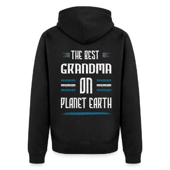 Beste Oma Spruch - Unisex Premium Bio Zip Hoodie - Schwarz - Hinten - Nico (187cm)