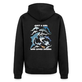Tigerhai Blauhai Walhai Haiarten - Unisex Premium Bio Zip Hoodie - Schwarz - Hinten - Nico (187cm)