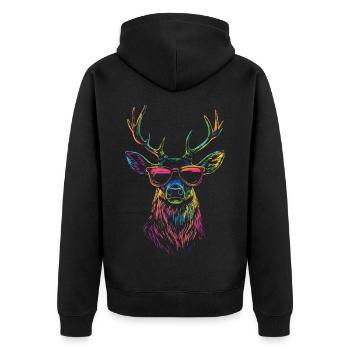Hirsch mit Sonnenbrille im Regenbogenfarbe - Unisex Premium Bio Zip Hoodie - Schwarz - Hinten - Nico (187cm)