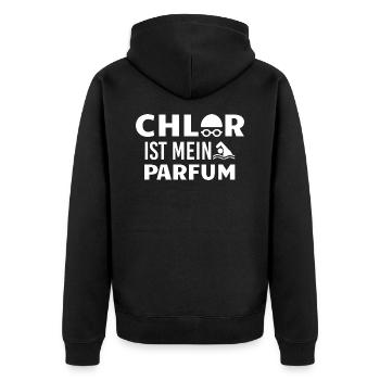 Chlor ist mein Parfum Schwimmer Schwimmen Spruch - Unisex Premium Bio Zip Hoodie - Schwarz - Hinten - Nico (187cm)