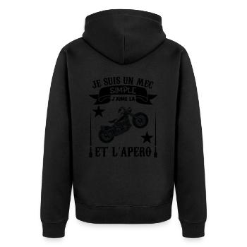 Je suis Un mec Simple j aime la moto et l apéro - Veste à capuche bio Premium Unisexe - noir - Dos - Nico (187cm)