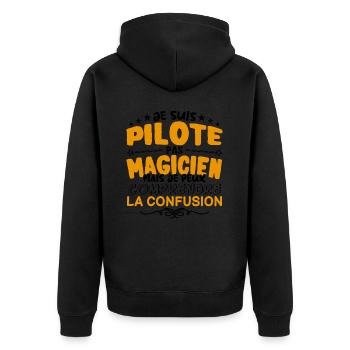 Pilote pas Magicien | le Meilleur Pilote cadeau - Veste à capuche bio Premium Unisexe - noir - Dos - Nico (187cm)