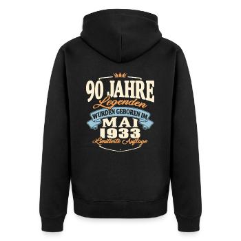 Geburtstag Mai 1933 Mai 1933 geboren 90 Jahre alt - Unisex Premium Bio Zip Hoodie - Schwarz - Hinten - Nico (187cm)