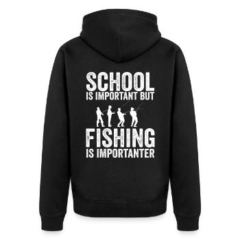 Schule ist wichtig, aber Angeln ist noch wichtiger - Unisex Premium Bio Zip Hoodie - Schwarz - Hinten - Nico (187cm)