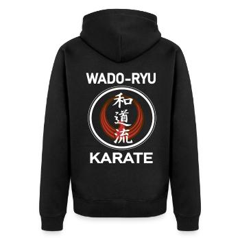 Das coole Wado-ryu Kampfsport Shirt - Unisex Premium Bio Zip Hoodie - Schwarz - Hinten - Nico (187cm)