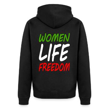 Women life freedom - Unisex Premium Bio Zip Hoodie - Schwarz - Hinten - Nico (187cm)