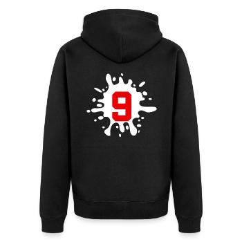 9 Zahl Klecks - Unisex Premium Bio Zip Hoodie - Schwarz - Hinten - Nico (187cm)