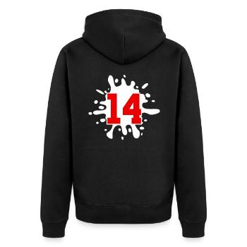 14 Zahl Klecks - Unisex Premium Bio Zip Hoodie - Schwarz - Hinten - Nico (187cm)