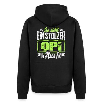 Opi - stolz - Unisex Premium Bio Zip Hoodie - Schwarz - Hinten - Nico (187cm)